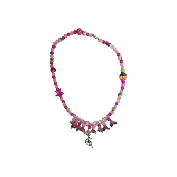 Fairy Cresant Moon Colorful Oil Confetti Glass Frosted Acrylic Beads Necklace - Picture 10 of 16